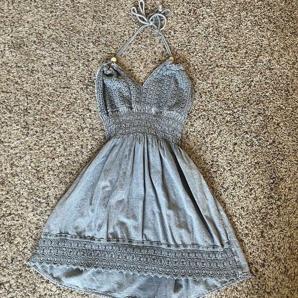 Gray Halter Dress with Embroidered Details